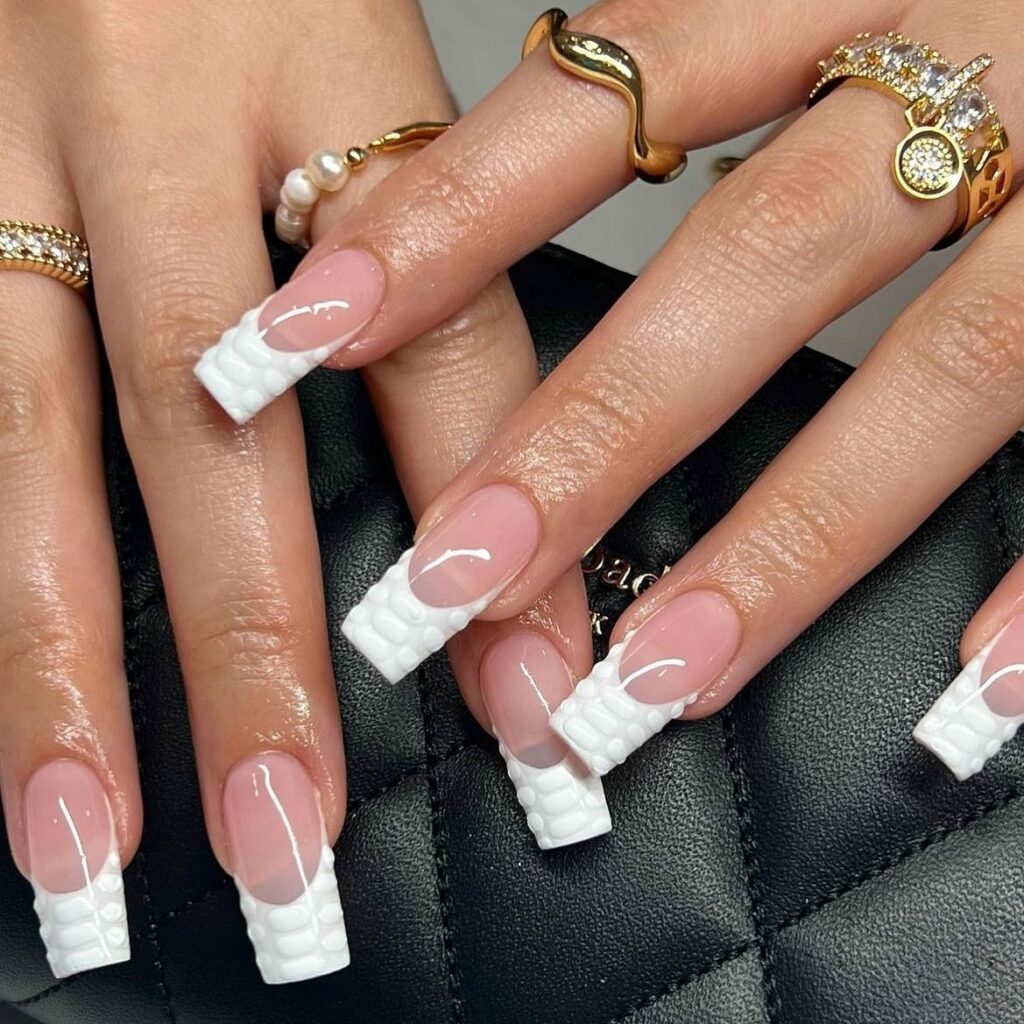 32 Latest Square French Nail Designs To Try In 2024! 38 Textured Square French Nails