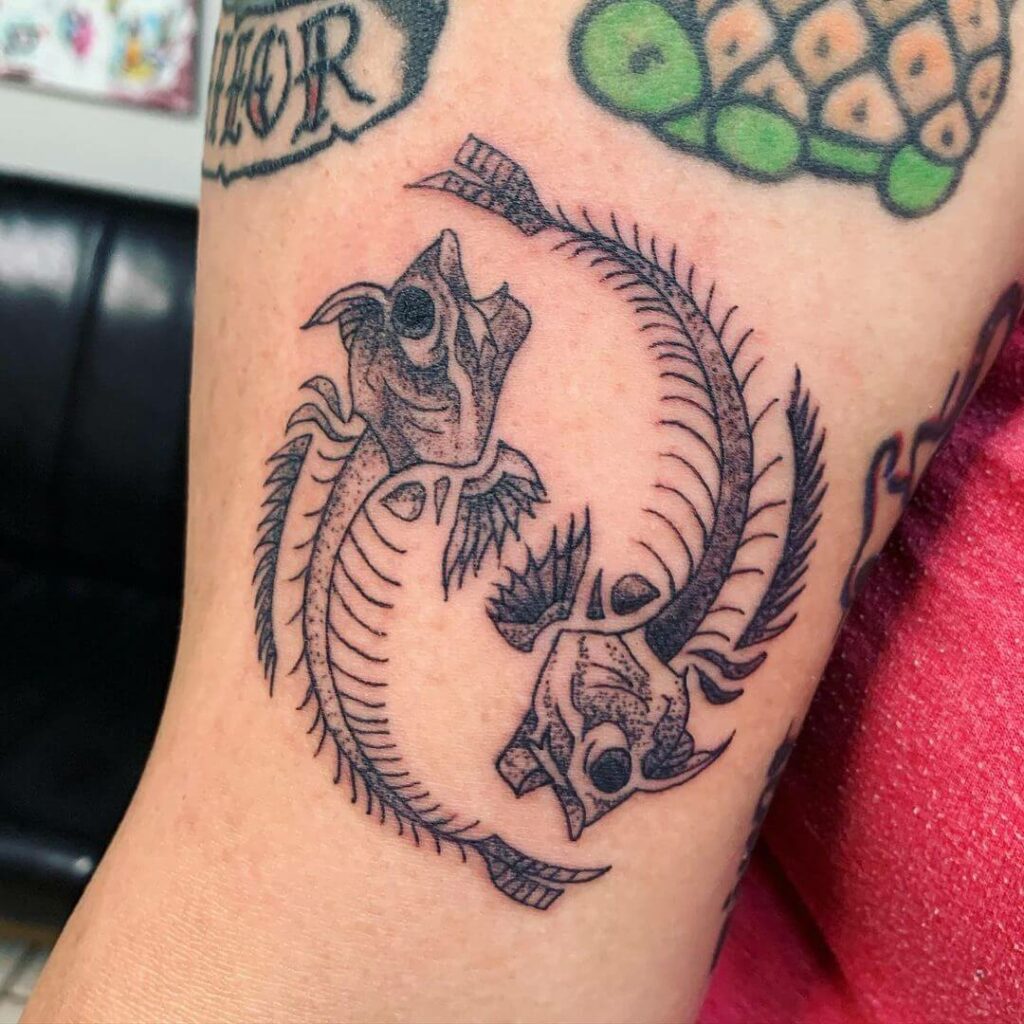 12+ Fish Skeleton Tattoo Ideas To Inspire You! 16 The Awesome Yin-Yang X Fish Skeleton Tattoo