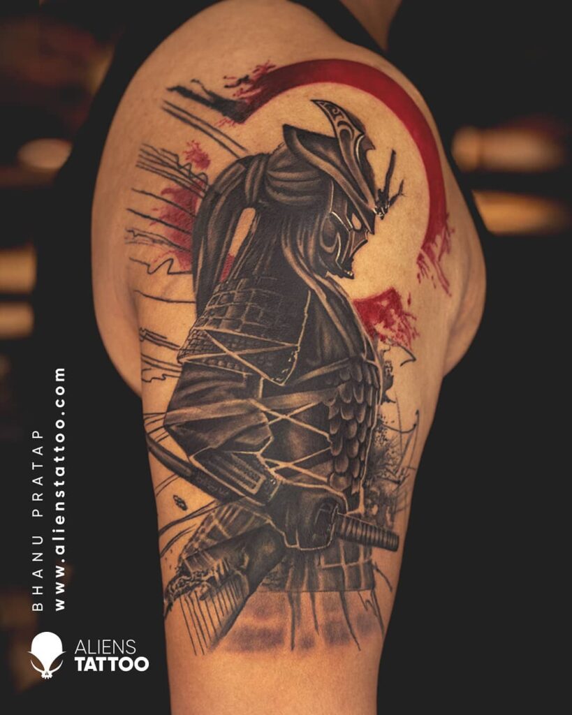 10+ Samurai Hand Tattoo Ideas That Will Blow Your Mind! 14 The Black and Red Samurai Warrior tattoo