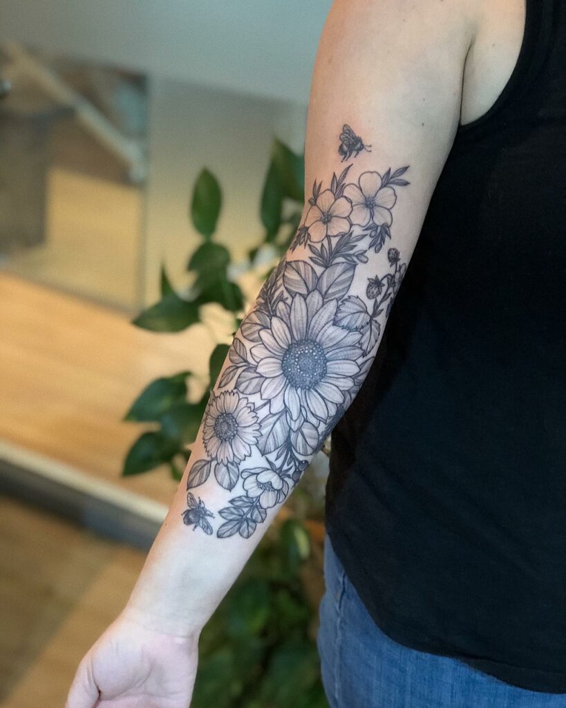 10+ Flower Forearm Tattoo Ideas That Will Blow Your Mind! 20 The Black and White Sunflower Bouquet