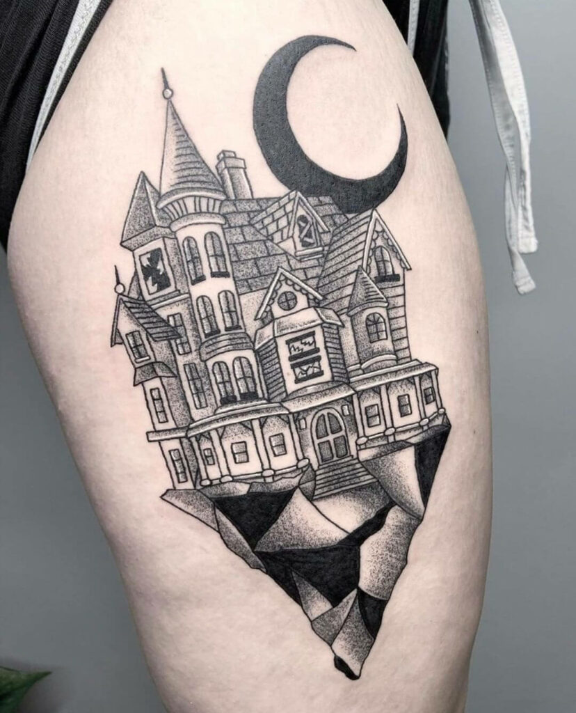 12+ Haunted House Tattoo Ideas To Inspire You! 12 The Chilling Halloween Night Tattoo