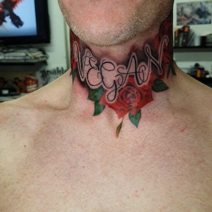 11+ Vegan Tattoo Ideas You Have to See to Believe! 16 The Coloured Vegan Neck Tattoo