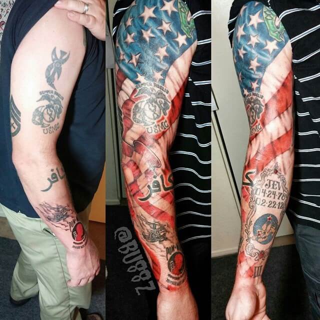 12+ American Flag Sleeve Tattoo Ideas To Inspire You! 13 The Cover-Up American Flag Tattoo