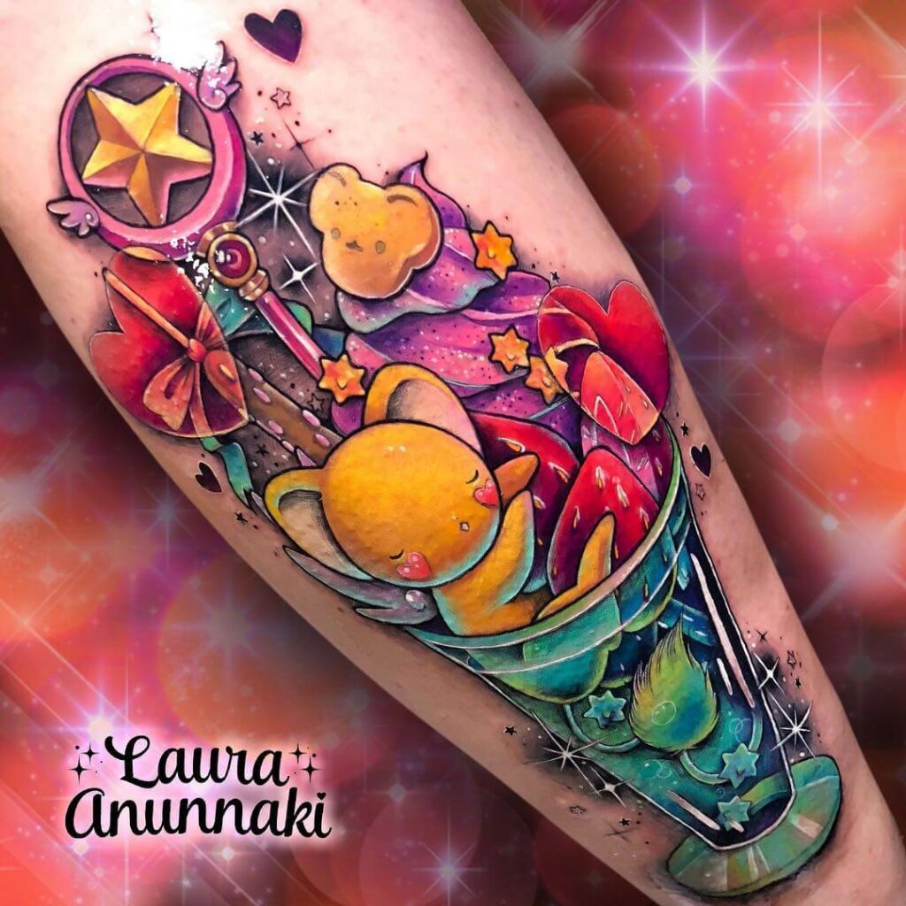 12+ Cardcaptor Sakura Tattoo Ideas To Inspire You! 12 The Cute Kero X Wand X Dessert Tattoo