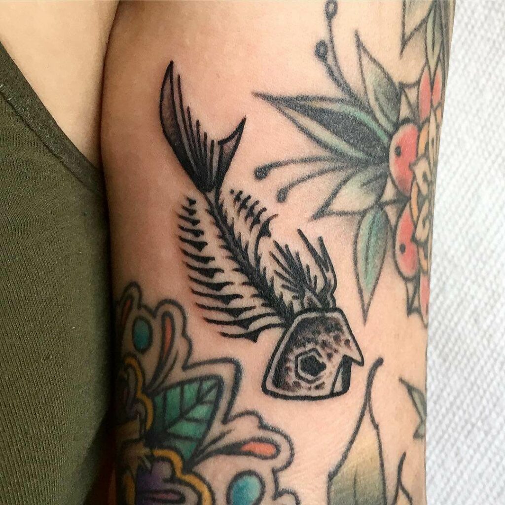 12+ Fish Skeleton Tattoo Ideas To Inspire You! 20 The Delicate Traditional Fish Skeleton Tattoo
