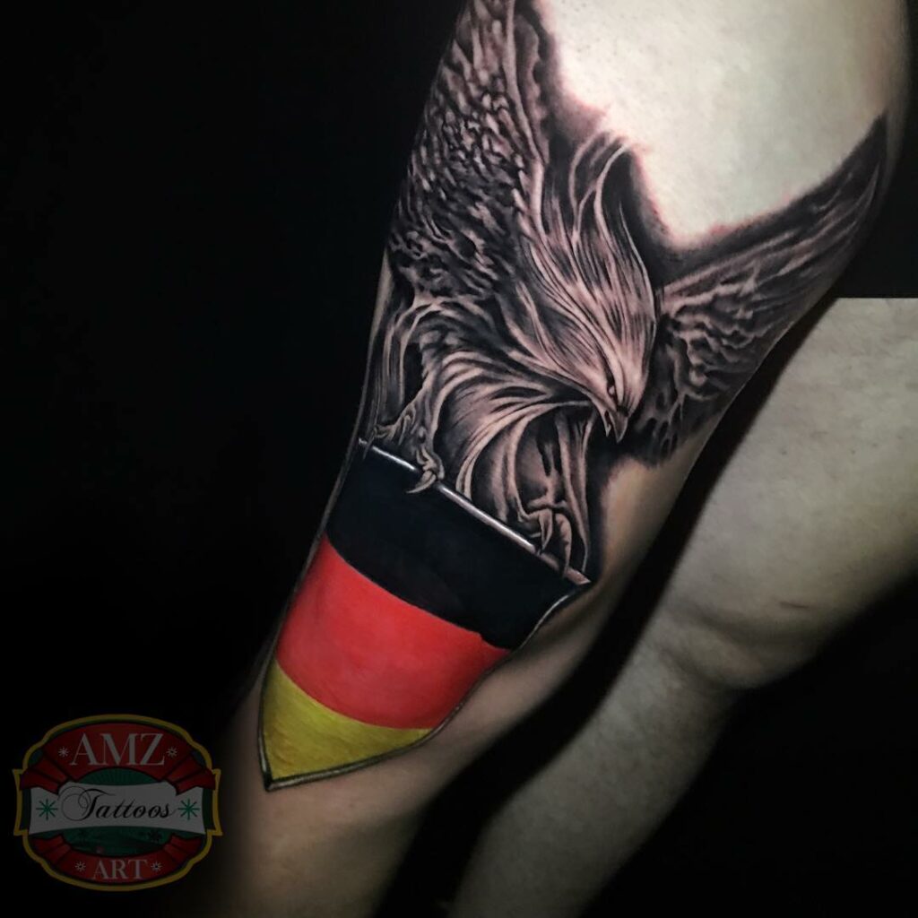 11+ American Traditional Eagle Tattoo Ideas That Will Blow Your Mind! 14 The Eagle With German Flag Tattoo