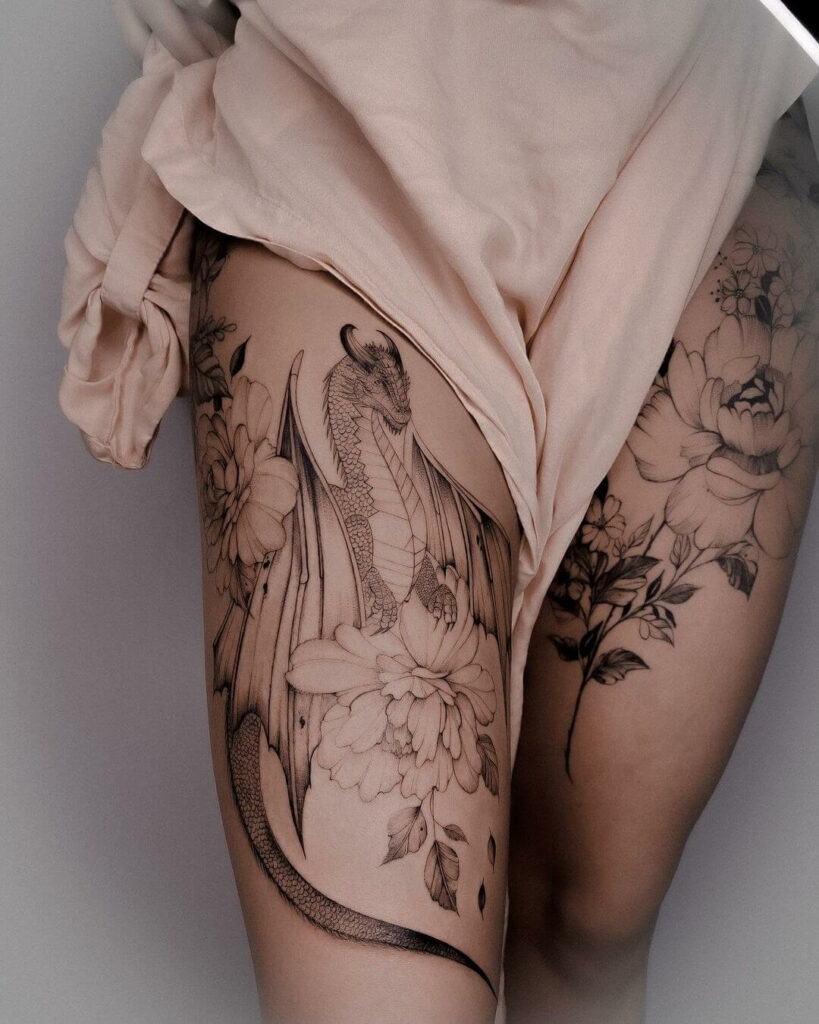 11+ Medieval Dragons Tattoo Ideas That Will Blow Your Mind! 18 The Enchanting Floral Dragon Tattoo For The Queens