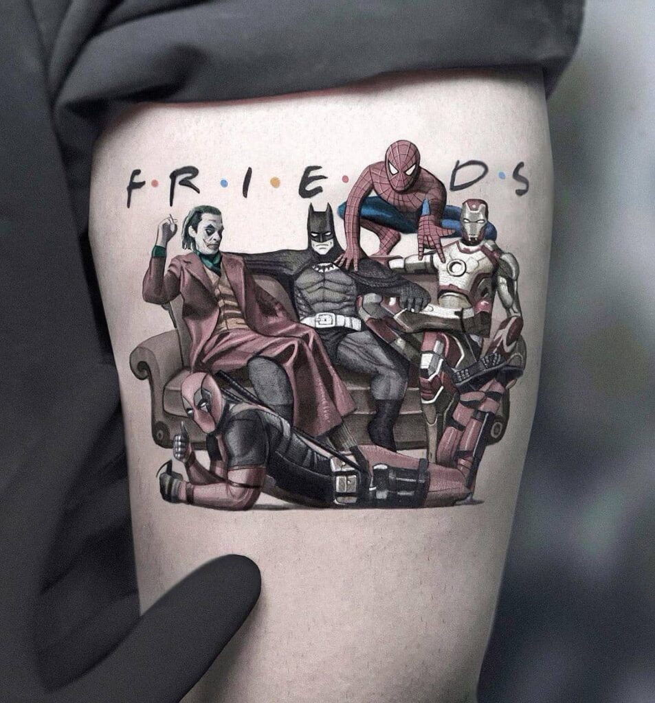 11+ Deadpool Tattoo Ideas You'll Have To See To Believe! 12 The Friends And Deadpool Crossover Tattoo