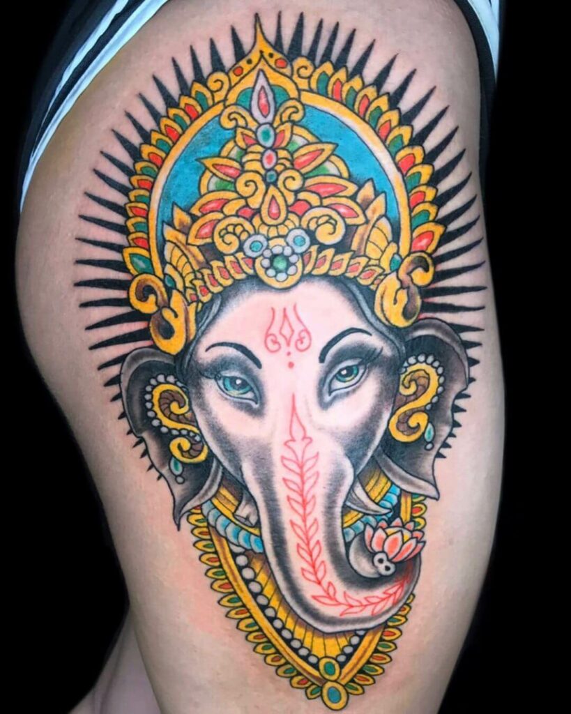 11+ Hindi Elephant Tattoo Ideas That Will Blow Your Mind! 12 The Golden Crown