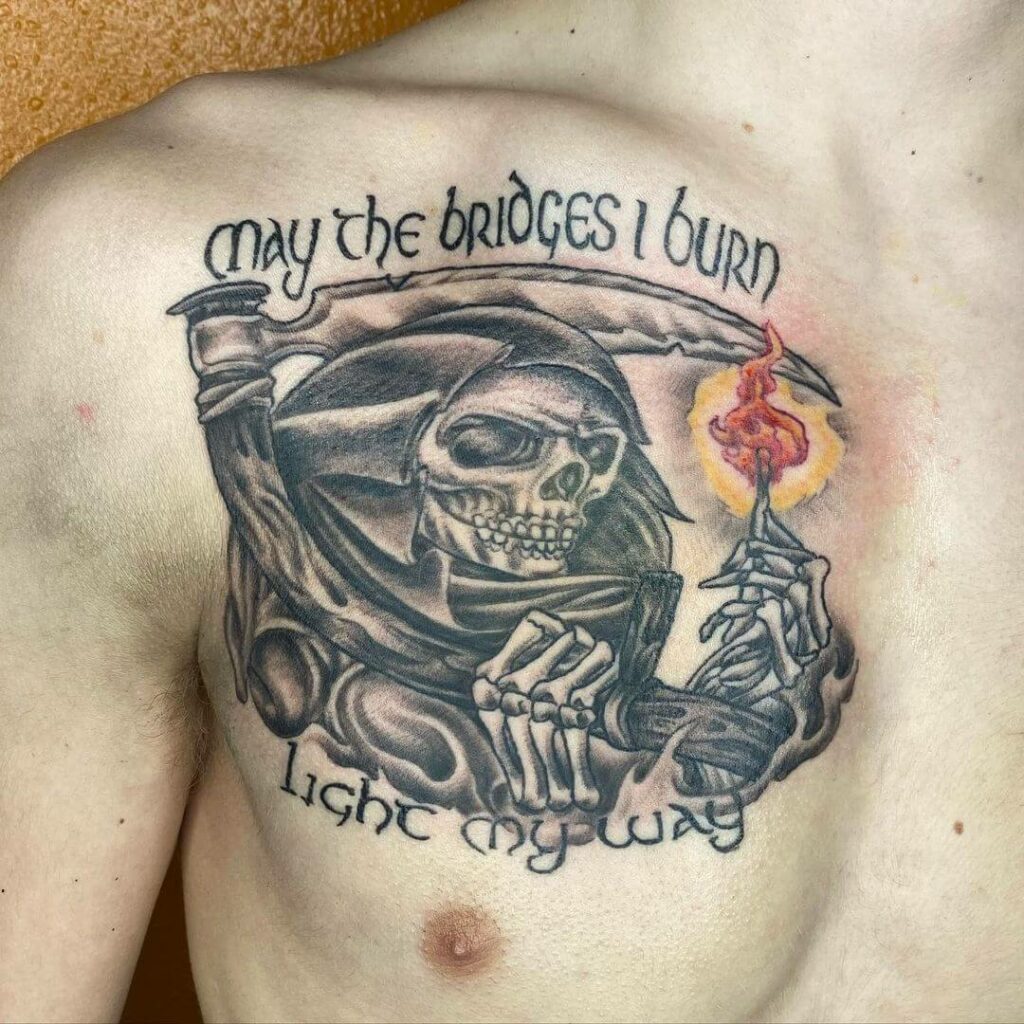 11+ Grim Reaper Chest Tattoo Ideas That Will Blow Your Mind! 20 The Grim Reaper And The Scythe Tattoo