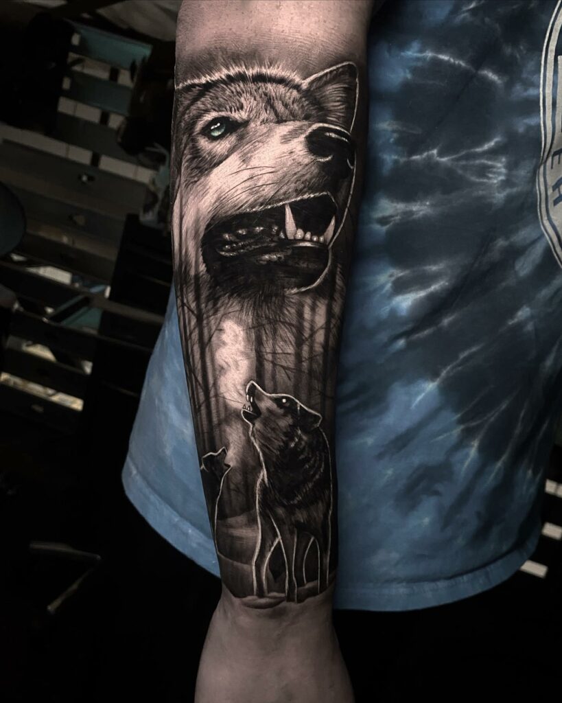 11+ Wolf Tattoo Stencil Ideas That Will Blow Your Mind! 13 The Howling Dawn Tattoo