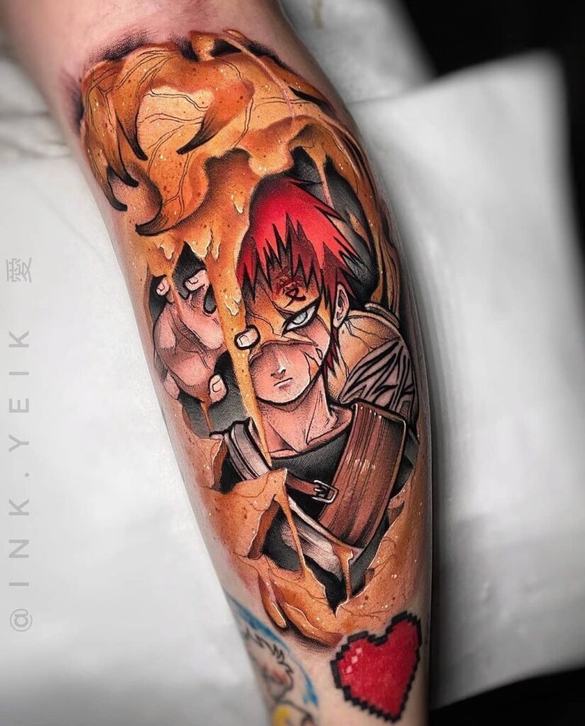 11+ Gaaras Tattoo Ideas That Will Blow Your Mind! 14 The Iconic Gaara X Sand Coffin Action Pose Tattoo