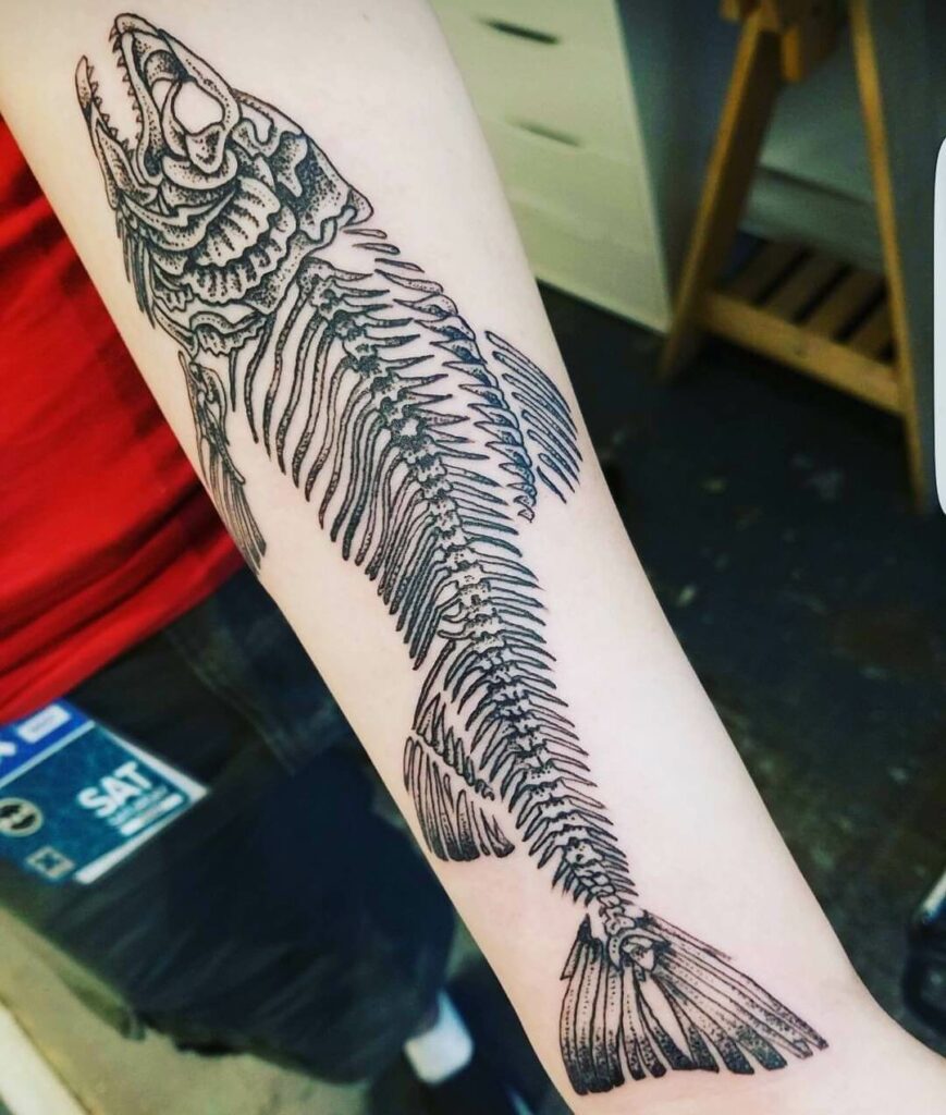 12+ Fish Skeleton Tattoo Ideas To Inspire You! 11 The Intricately Detailed Forearm Fish Bone Tattoo