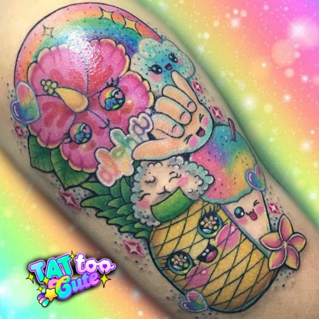 11+ Aloha Tattoo Ideas That Will Blow Your Mind! 14 The Kawaii Multicoloured Aloha Tattoo