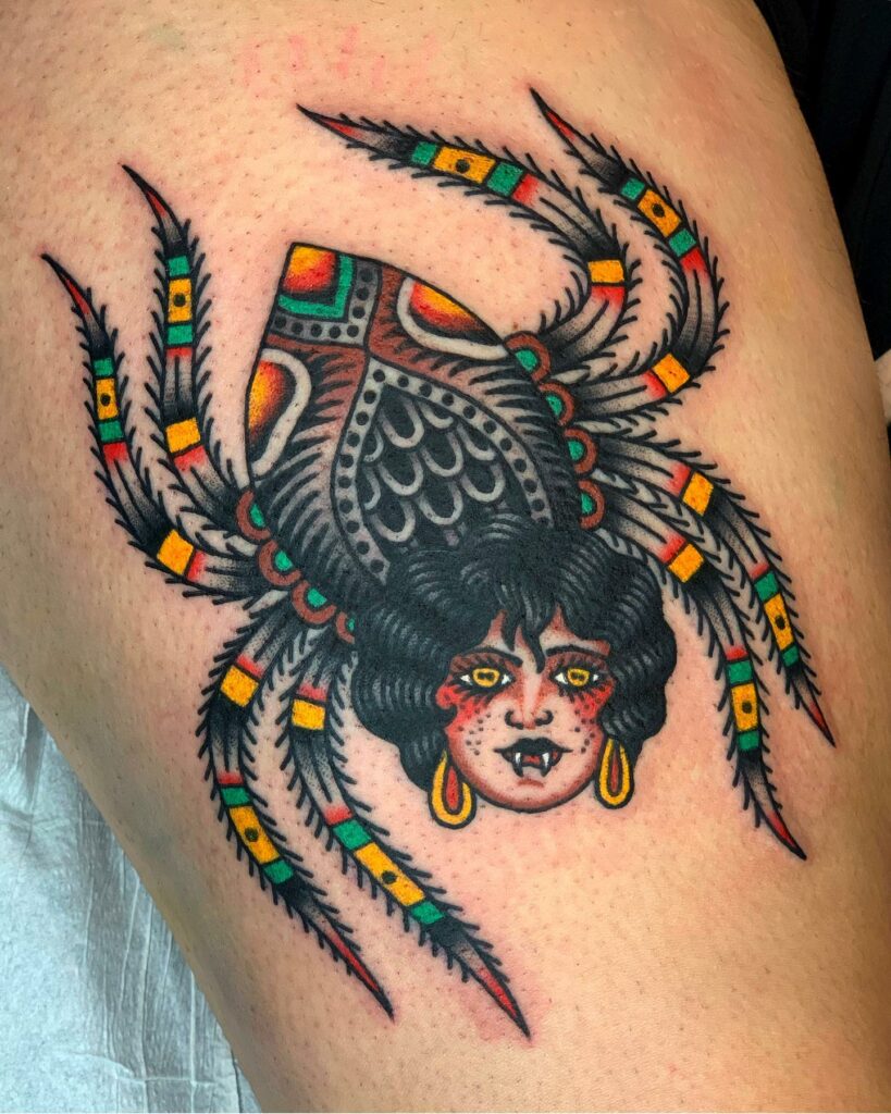 11+ Traditional Black Widow Tattoo Ideas That Will Blow Your Mind! 14 The Lady Faced Black Widow Tattoo
