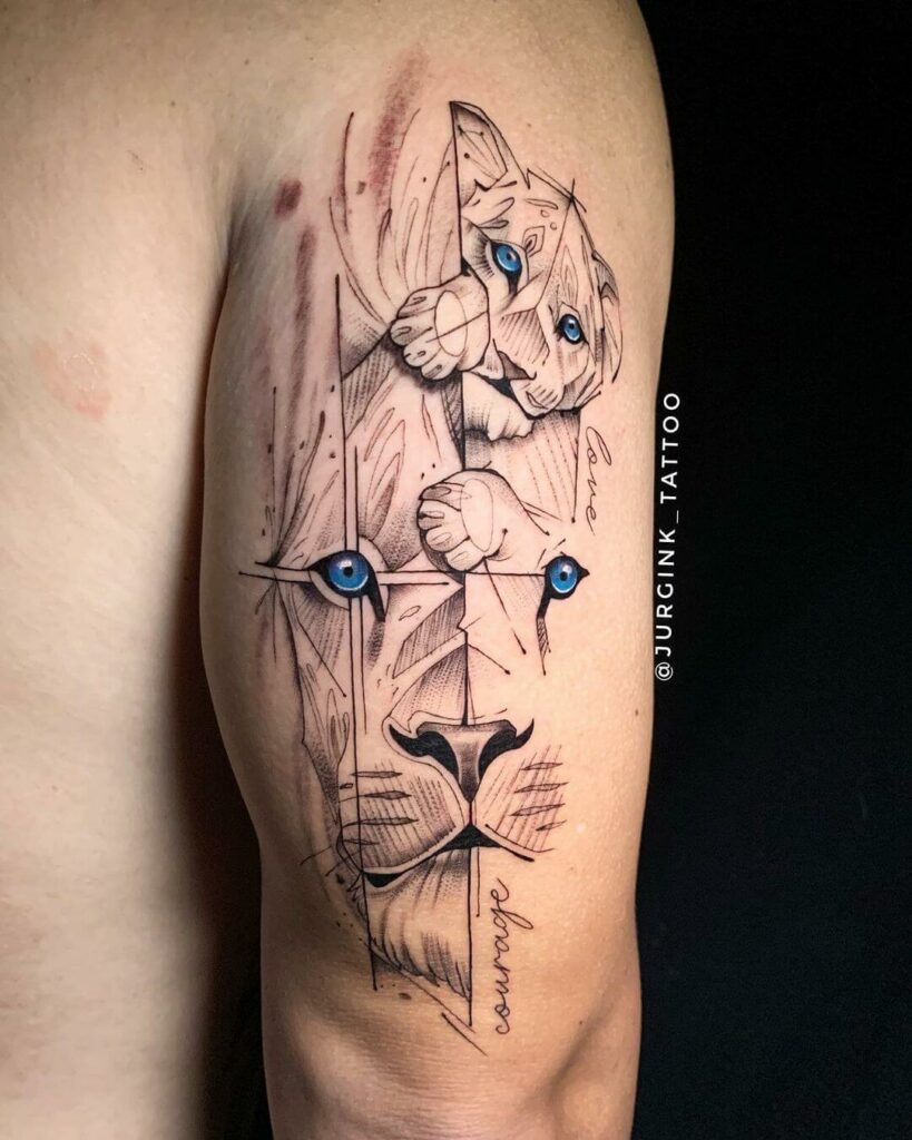 12+ Minimal Tattoo Sleeve Ideas To Inspire You! 19 The Lion And Lion Cub Minimalist Tattoo