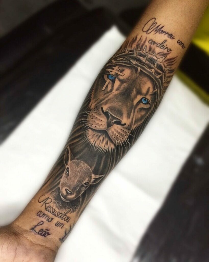 10+ Forearm Lion Tattoo Ideas That Will Blow Your Mind! 11 The Lion And The Lamb Tattoo
