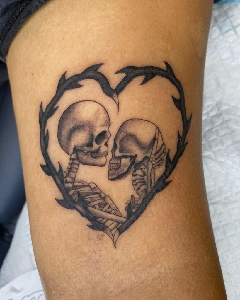 11+ Skeleton Tattoo Sleeve Ideas That Will Blow Your Mind! 14 The Lovers Skull Tattoo