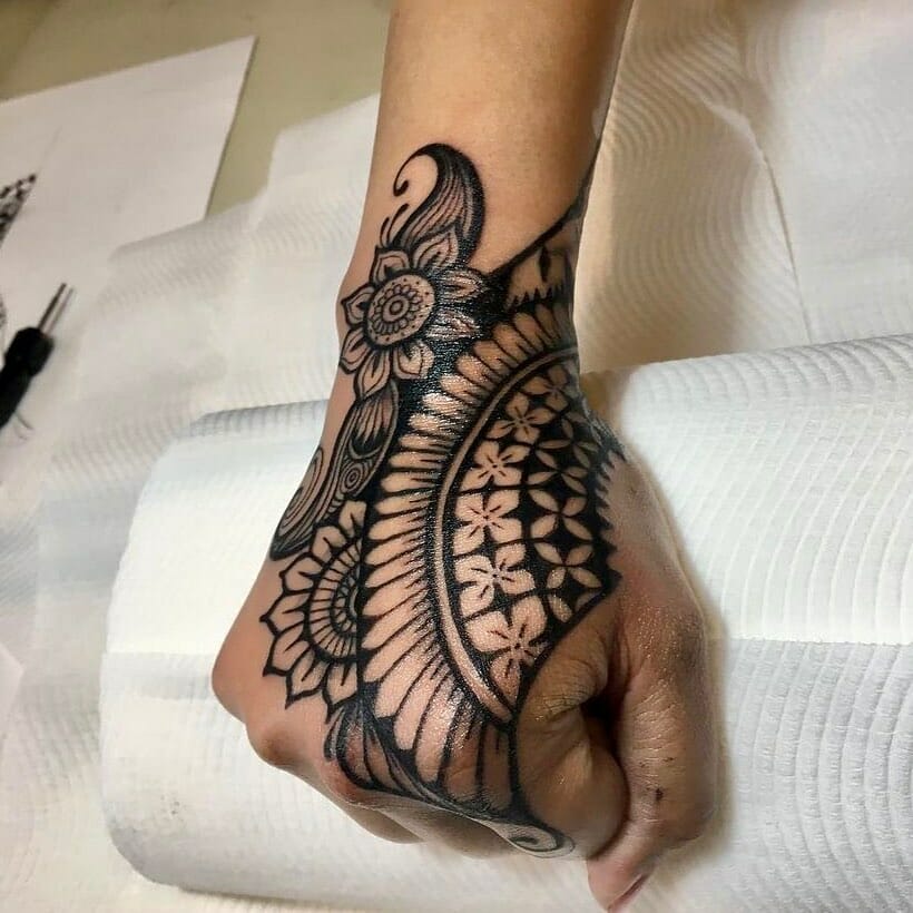19+ Women's Hand Tattoo Ideas To Inspire You! 18 The Mandala Hand Tattoo Fashioned With Clean Lines ideas