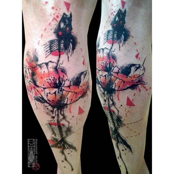 12+ Fish Skeleton Tattoo Ideas To Inspire You! 18 The Mesmerizing Poppy Flower X Fish Skeleton Tattoo