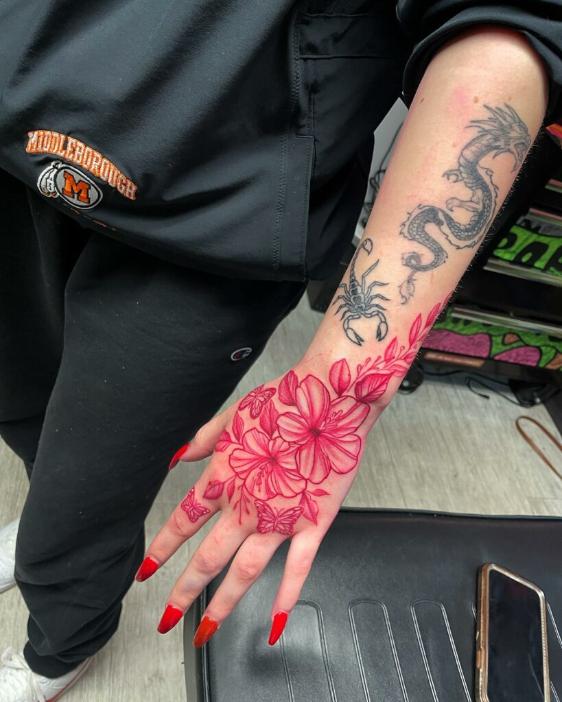 19+ Women's Hand Tattoo Ideas To Inspire You! 19 The Mighty Dragon And Scorpion Tattoo Of Strength And Good Fortune