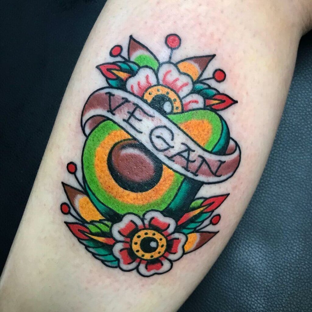 11+ Vegan Tattoo Ideas You Have to See to Believe! 12 The Multicoloured Vegan Avocado Tattoo
