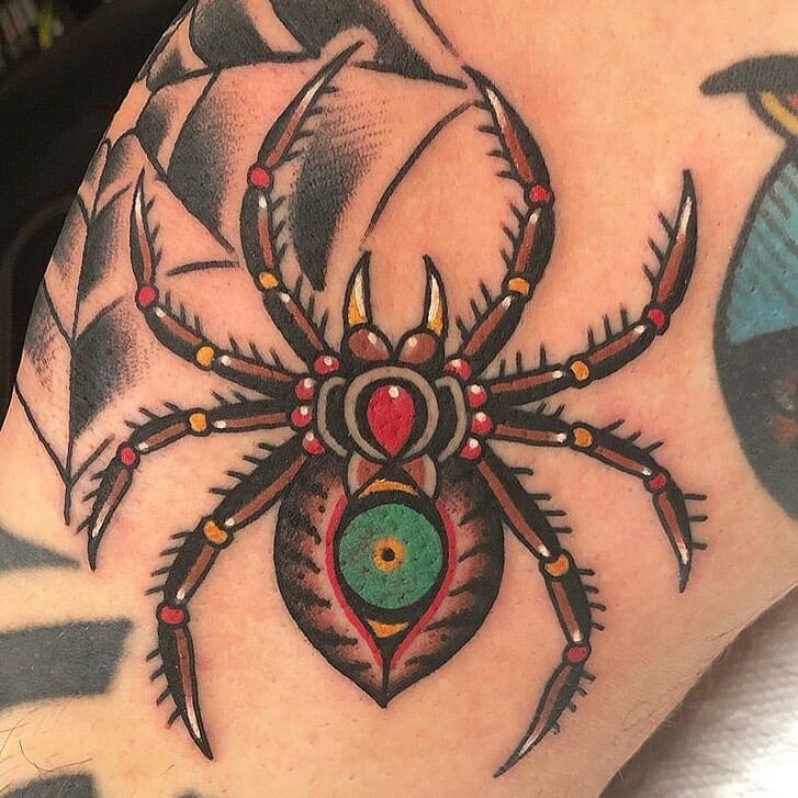 11+ Traditional Black Widow Tattoo Ideas That Will Blow Your Mind! 12 The Neo-Traditional Black Widow Colourful Tattoo