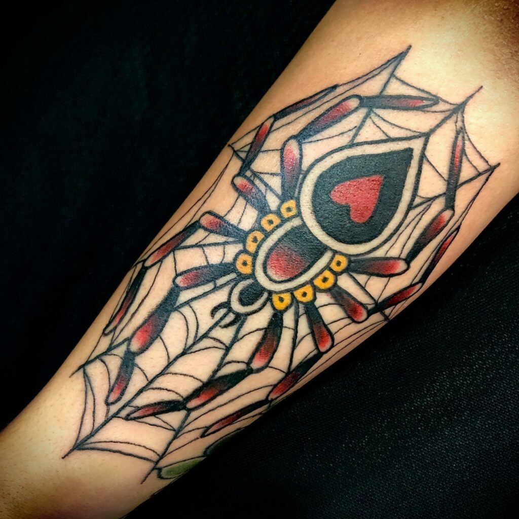 11+ Traditional Black Widow Tattoo Ideas That Will Blow Your Mind! 18 The Neo-Traditional Black Widow With Crown Tattoo