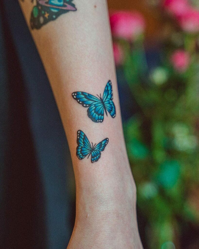 11+ Black And Blue Butterfly Tattoo Ideas That Will Blow Your Mind! 12 The One With Two Butterflies