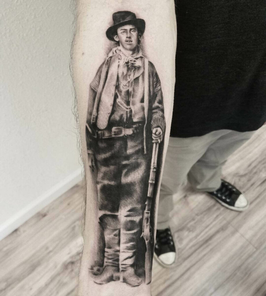 11+ Billy The Kid Tattoo Ideas That Will Blow Your Mind! 18 The Realistic Portrait Tattoo of Billy The Kid