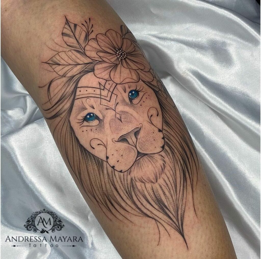 16+ Floral Tattoo Ideas You Have To See To Believe! 24 The Roaring Lion And The Flower Tattoo