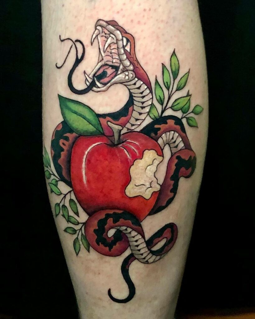 16 Latest Apple Tattoos To Inspire You In 2024! 14 The Satanic Snake And Apple Tattoo