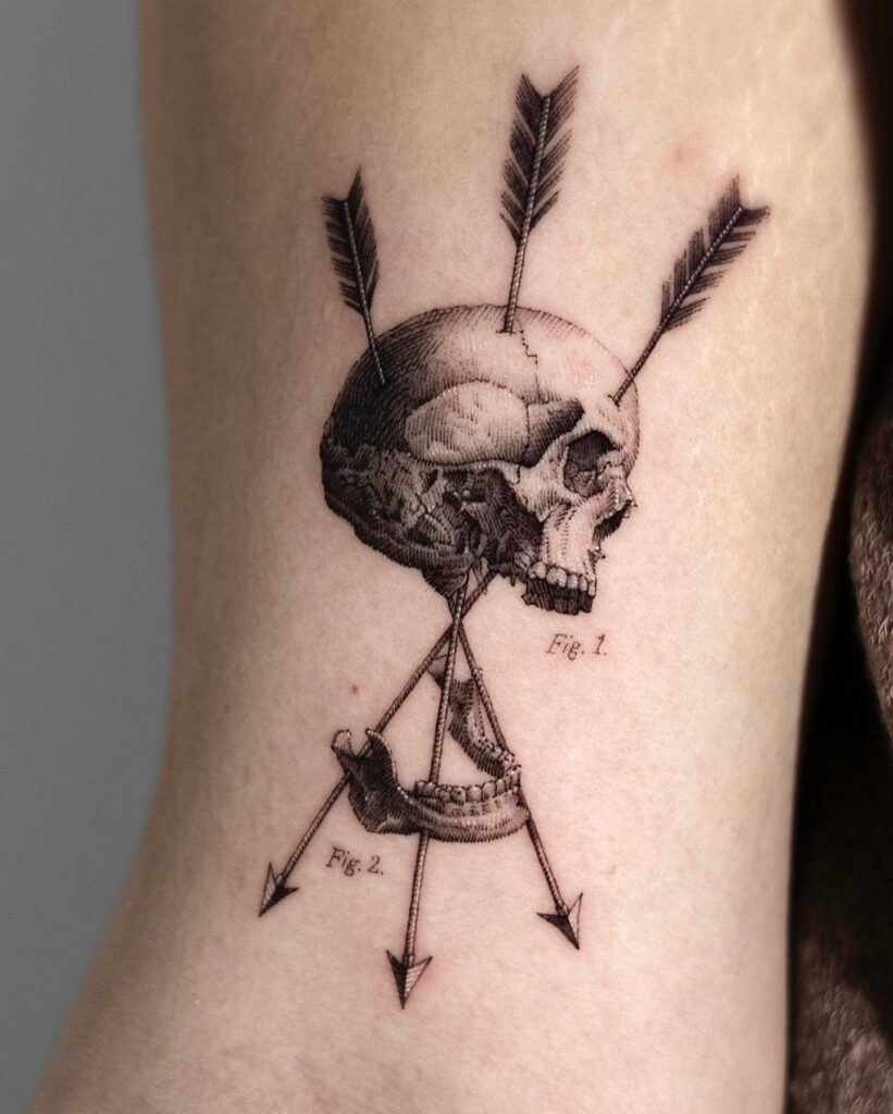 10+ Arrow Tattoos For Men That Will Blow Your Mind! 14 The Skull Arrow Tattoo With Three Arrows