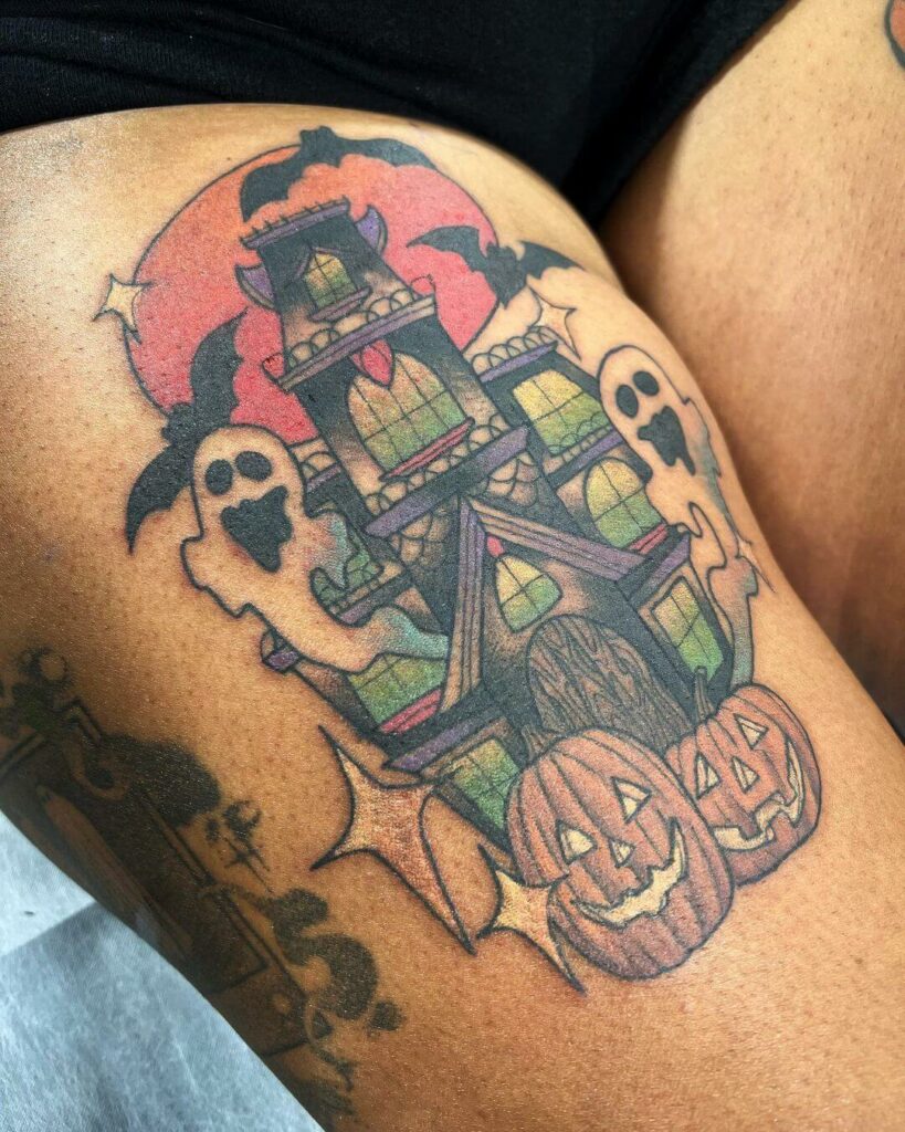 12+ Haunted House Tattoo Ideas To Inspire You! 11 The Spooky Faded Haunted House Tattoo