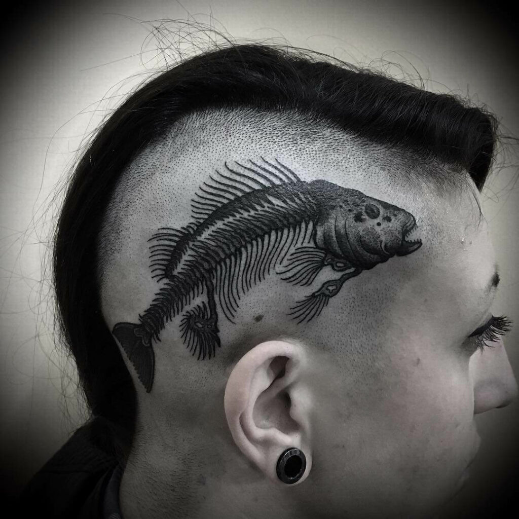 12+ Fish Skeleton Tattoo Ideas To Inspire You! 19 The Striking Fish Skeleton Head Tattoo