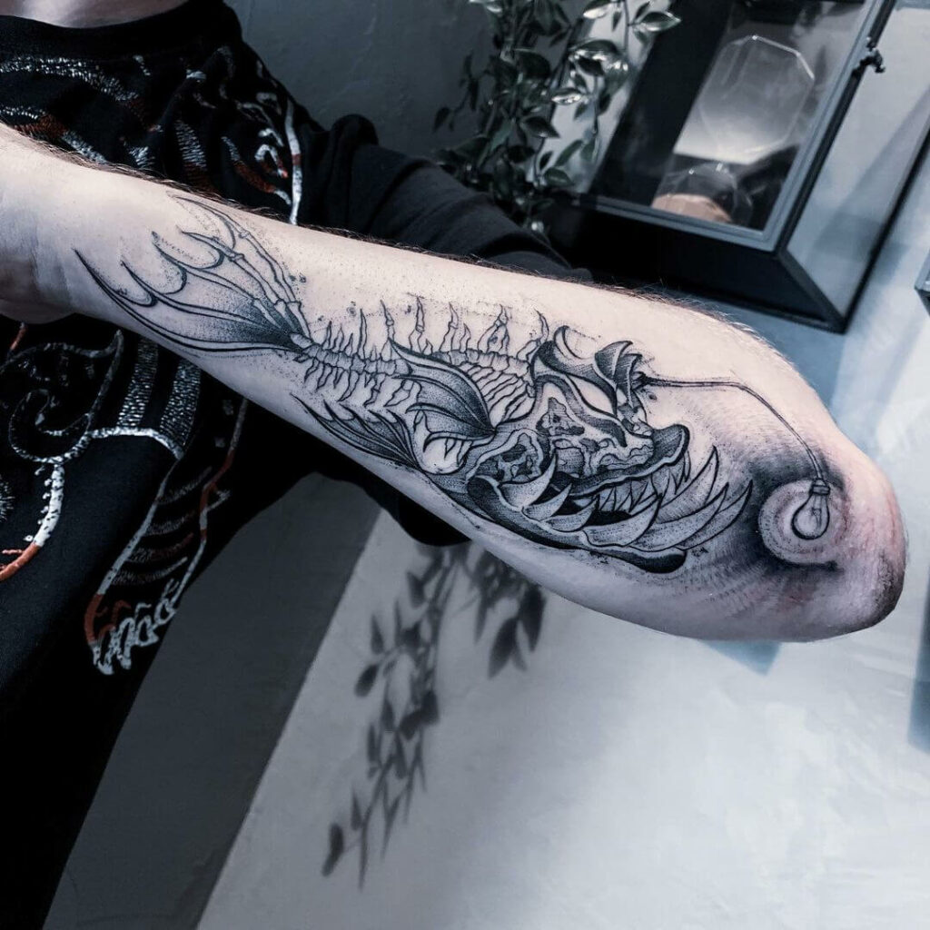 12+ Fish Skeleton Tattoo Ideas To Inspire You! 12 The Surreal Scary Monster Fish Bone Tattoo
