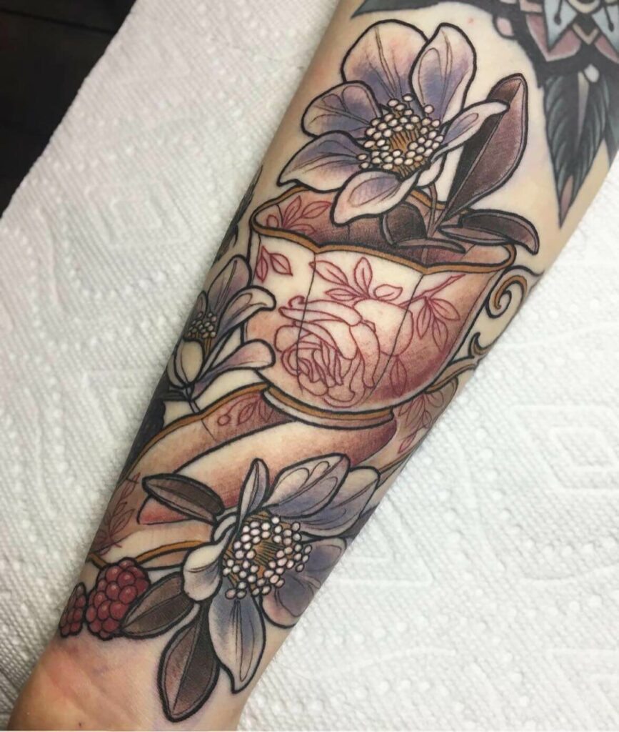 11+ Teacup Tattoo Ideas You Have to See to Believe! 12 The Teacup And Saucer Arm Tattoo