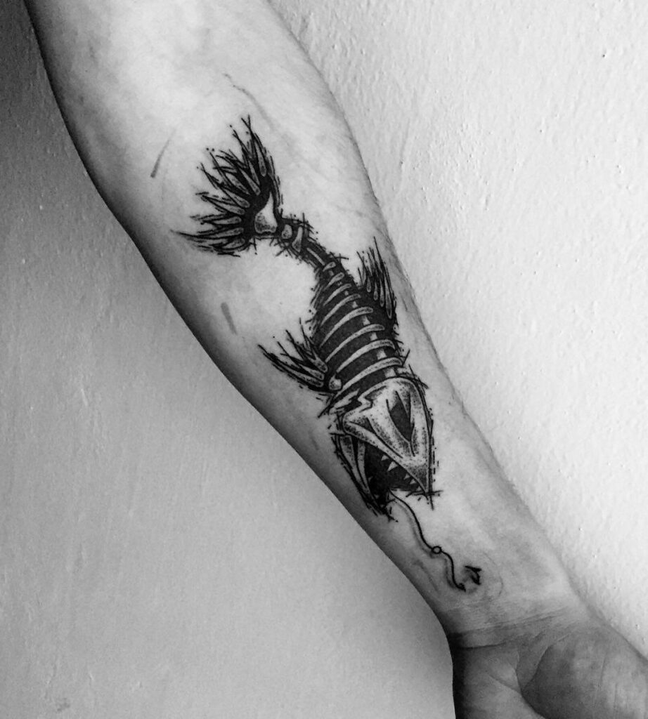 12+ Fish Skeleton Tattoo Ideas To Inspire You! 13 The Terrifying Fish Hook X Fish Skeleton Tattoo