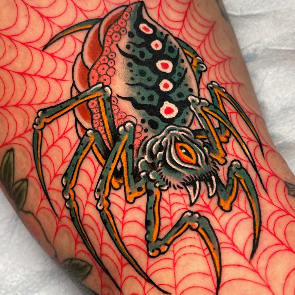 11+ Traditional Black Widow Tattoo Ideas That Will Blow Your Mind! 17 The Traditional Black Widow Spider and Web Tattoo