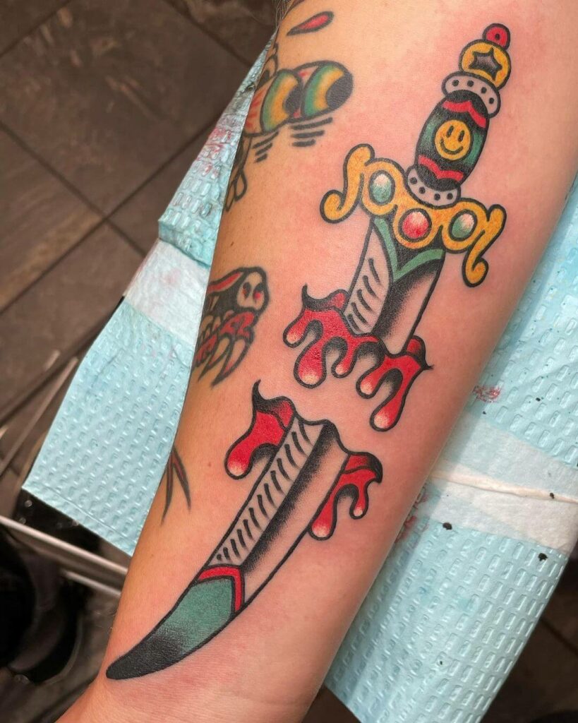 12+ American Traditional Dagger Tattoo Ideas That Will Blow Your Mind! 18 The Traditional Blood Dripping Dagger