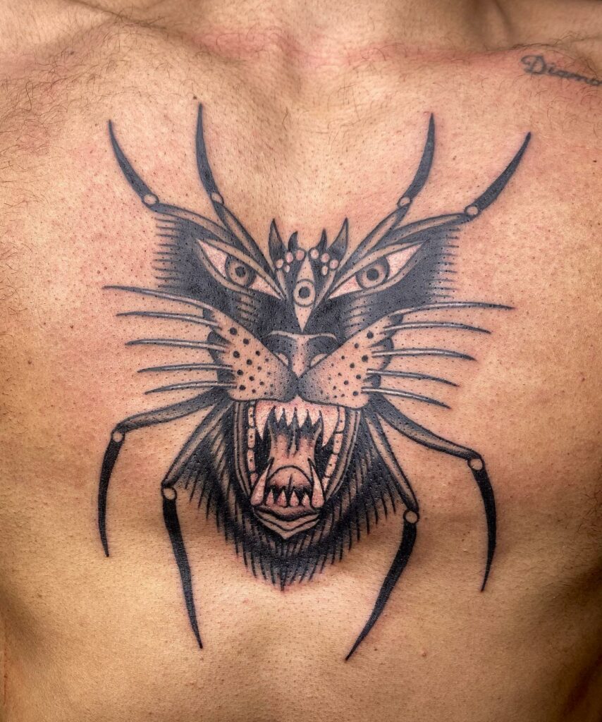 11+ Traditional Black Widow Tattoo Ideas That Will Blow Your Mind! 19 The Traditional Panther and Black Widow Tattoo