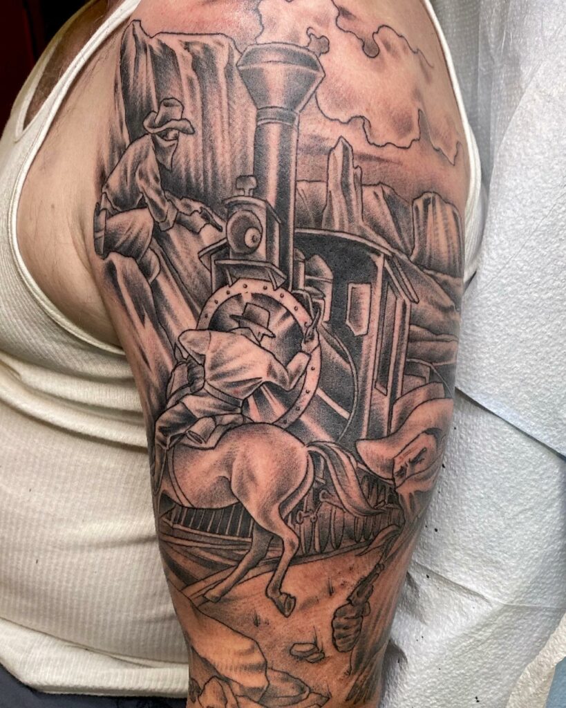 14+ Western Tattoo Ideas To Inspire You! 19 The Train Robbery
