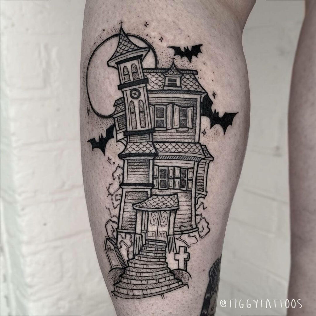 12+ Haunted House Tattoo Ideas To Inspire You! 18 The Two Storey Haunted House