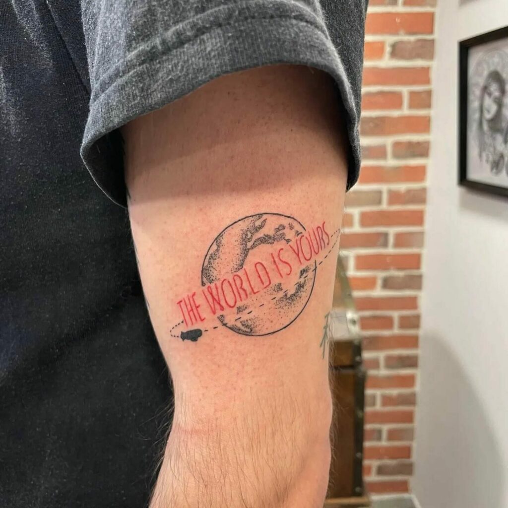 19+ Scarface The World Is Yours Tattoo Ideas That Will Blow Your Mind! 19 The World Is Yours Globe Tattoo