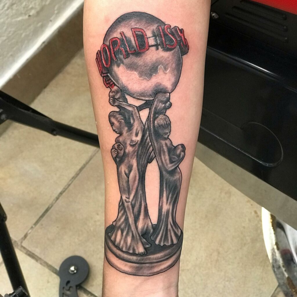 19+ Scarface The World Is Yours Tattoo Ideas That Will Blow Your Mind! 21 The World Is Yours Tattoos in Red And Black Ink
