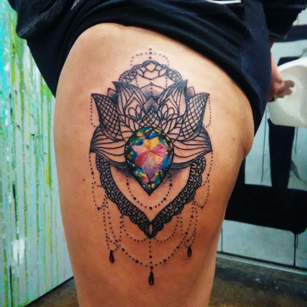 11+ Mandala Gem Tattoo Ideas That Will Blow Your Mind! 11 Thigh Mandala Gem Tattoo Design