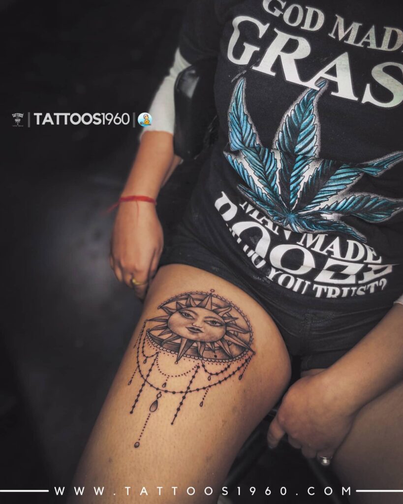 10+ Mandala Sun And Moon Tattoo Ideas That Will Blow Your Mind! 12 Thigh Mandala Sun and Moon Tattoo