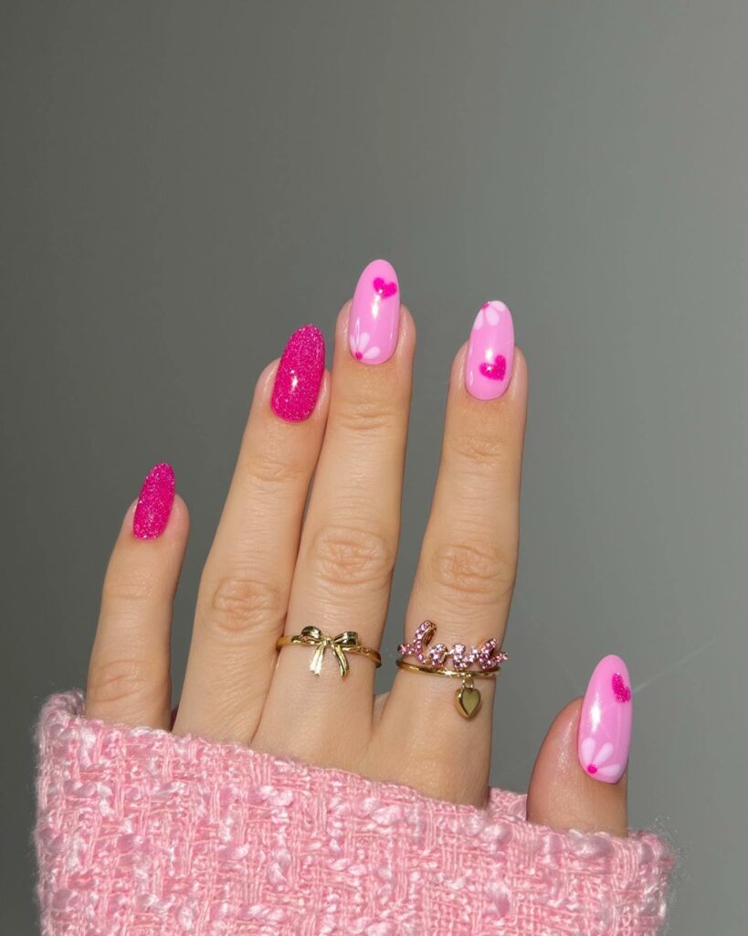 2024's Latest Flower Nail Designs: 29 Designs to Try 13 Think Pink and Yellow with Barbiecore Blooms