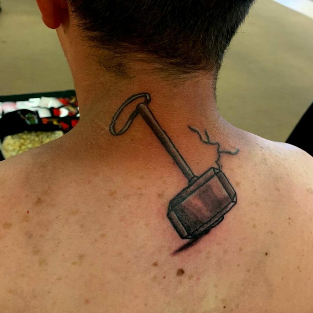 19+ Back Of Neck Tattoo Ideas You'll Have To See To Believe! 27 Thor Hammer Tattoo