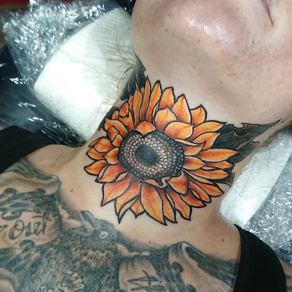 11+ Throat Female Neck Tattoo Ideas That Will Blow Your Mind! 13 Throat Female Neck Tattoo Of Sunflower